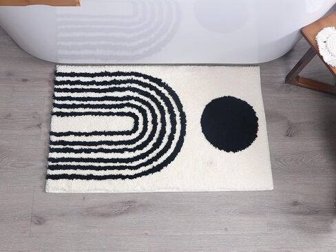 Abstract Rug White Boho Bathroom Mat - Beige Geometric Arches Bath Rugs - Mustard Mid Century Modern Mats Neutral Bohemian Decor Bathmats Unique Cute Dorm Room Decor College Girls Arches Bathmats in Saudi Arabia