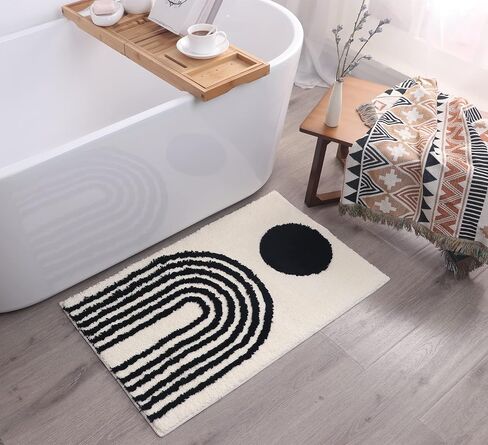 Abstract Rug White Boho Bathroom Mat - Beige Geometric Arches Bath Rugs - Mustard Mid Century Modern Mats Neutral Bohemian Decor Bathmats Unique Cute Dorm Room Decor College Girls Arches Bathmats in Saudi Arabia
