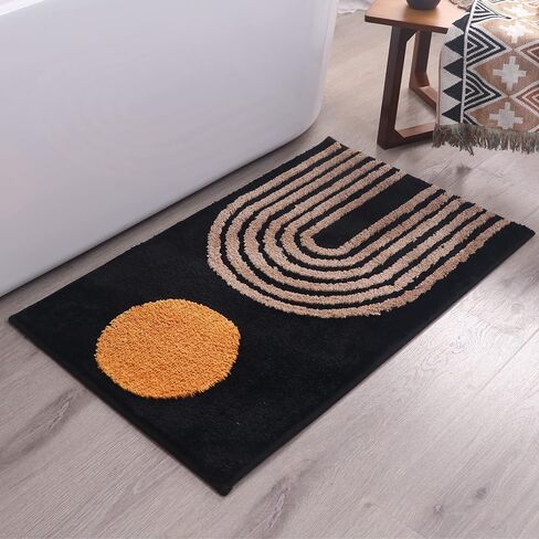 Abstract Rug White Boho Bathroom Mat - Beige Geometric Arches Bath Rugs - Mustard Mid Century Modern Mats Neutral Bohemian Decor Bathmats Unique Cute Dorm Room Decor College Girls Arches Bathmats in Saudi Arabia