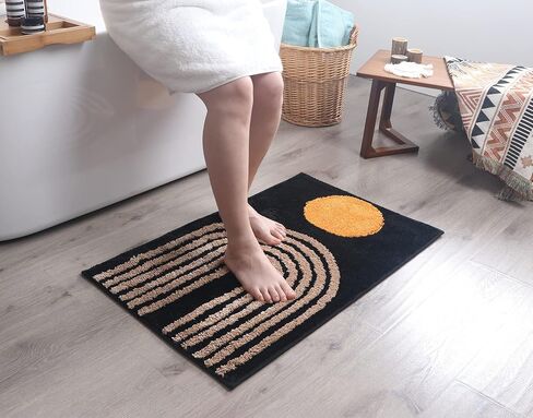 Abstract Rug White Boho Bathroom Mat - Beige Geometric Arches Bath Rugs - Mustard Mid Century Modern Mats Neutral Bohemian Decor Bathmats Unique Cute Dorm Room Decor College Girls Arches Bathmats in Saudi Arabia