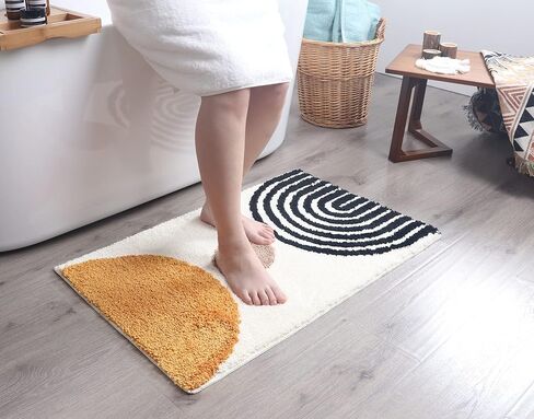 Abstract Rug White Boho Bathroom Mat - Beige Geometric Arches Bath Rugs - Mustard Mid Century Modern Mats Neutral Bohemian Decor Bathmats Unique Cute Dorm Room Decor College Girls Arches Bathmats in Saudi Arabia