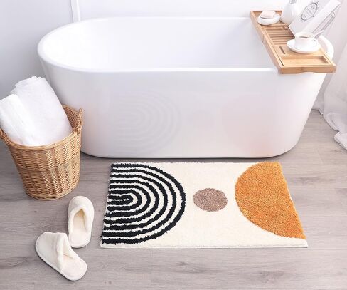 Abstract Rug White Boho Bathroom Mat - Beige Geometric Arches Bath Rugs - Mustard Mid Century Modern Mats Neutral Bohemian Decor Bathmats Unique Cute Dorm Room Decor College Girls Arches Bathmats in Saudi Arabia