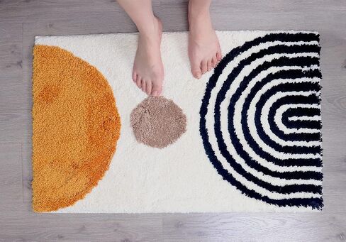 Abstract Rug White Boho Bathroom Mat - Beige Geometric Arches Bath Rugs - Mustard Mid Century Modern Mats Neutral Bohemian Decor Bathmats Unique Cute Dorm Room Decor College Girls Arches Bathmats in Saudi Arabia
