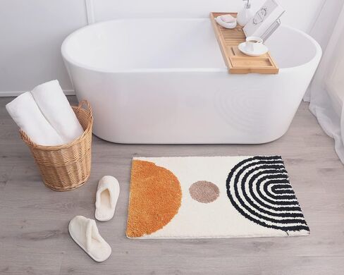 Abstract Rug White Boho Bathroom Mat - Beige Geometric Arches Bath Rugs - Mustard Mid Century Modern Mats Neutral Bohemian Decor Bathmats Unique Cute Dorm Room Decor College Girls Arches Bathmats in Saudi Arabia