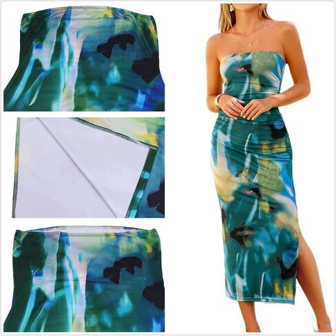 Women’s Summer Strapless Maxi Bodycon Dresses Tie Dye Print Floral Tube Beach Dress Bodycon in Saudi Arabia