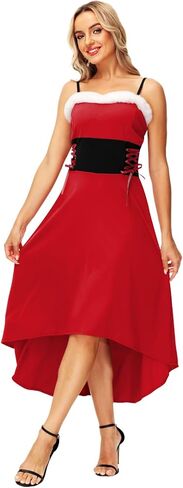 AOBUTE Womens Christmas Mrs Claus Costume Santa Midi Dress Xmas Party Dresses in Kuwait