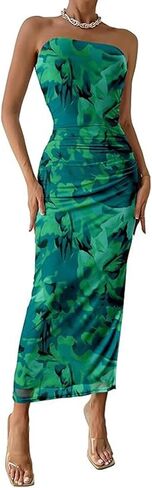 Women’s Summer Strapless Maxi Bodycon Dresses Tie Dye Print Floral Tube Beach Dress Bodycon in Saudi Arabia