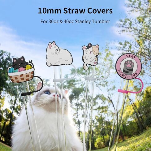 6 PCS Silicone Spill Stopper Set for Stanley Cup Straw Covers 30 oz / 40 oz Tumbler Leak Proof Drink Stoppers Silicone Straw Stopper Caps for Stanley Cup Accessories-Cat in Saudi Arabia