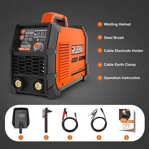 Rubik Stick Welder, ARC MMA 225Amp Electric Welding Machine, IGBT Digital Dispaly LCD 110V/220V Hot Start 2 in 1 Portable Welder Machine, with Cable, Electrode Holder, Welding Helmet, Brush in Kuwait