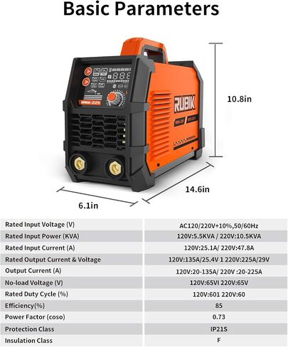 Rubik Stick Welder, ARC MMA 225Amp Electric Welding Machine, IGBT Digital Dispaly LCD 110V/220V Hot Start 2 in 1 Portable Welder Machine, with Cable, Electrode Holder, Welding Helmet, Brush in Kuwait