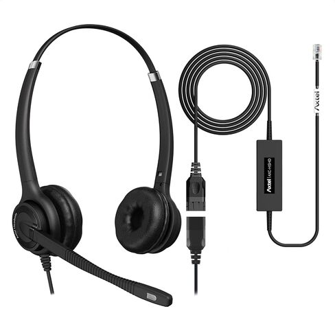 Axtel Bundle Elite HDvoice Duo NC with AXC-HISHD Cable | Noise Cancellation - Compatible with Avaya 1600/9600 Series IP Phones | Cable with Microphone Amplifiler up tor 8 Levels in Saudi Arabia
