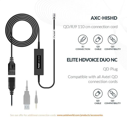 Axtel Bundle Elite HDvoice Duo NC with AXC-HISHD Cable | Noise Cancellation - Compatible with Avaya 1600/9600 Series IP Phones | Cable with Microphone Amplifiler up tor 8 Levels in Saudi Arabia