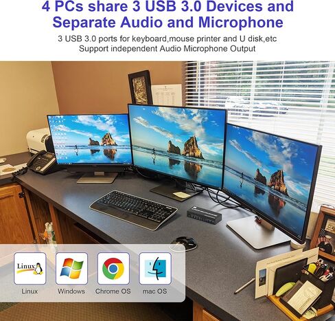 8K @ 60 هرتز KVM Switch 3 شاشات 4 أجهزة كمبيوتر 4K @ 144 هرتز، 2 DisplayPort +1 HDMI KVM Switch شاشة ثلاثية لـ 4 أجهزة كمبيوتر مع صوت و3 منافذ USB 3.0، 3 مفاتيح KVM للشاشات ومحول ماوس لوحة المفاتيح in Kuwait