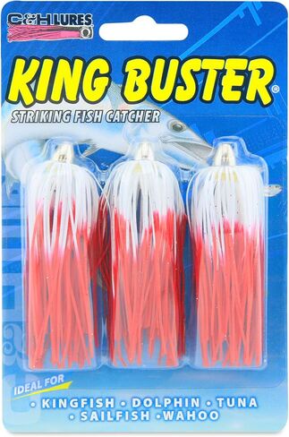 C&H, King Buster Lure, White/Red Fire Tail Skirt, 1/8 oz / 3.5 g Head, 2.5 in / 6.35 cm, 3 pc in Saudi Arabia