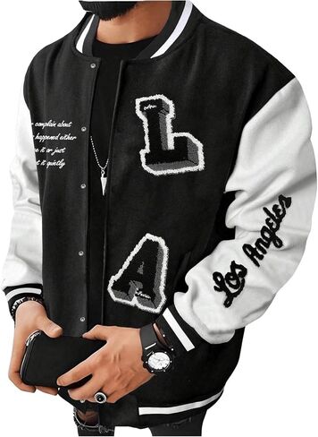 SOLY HUX Men's Varsity Jacket Letter Print Color Block Long Sleeve Baseball Jacket Coat in Saudi Arabia