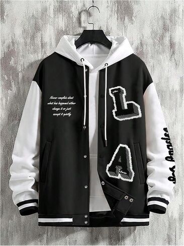 SOLY HUX Men's Varsity Jacket Letter Print Color Block Long Sleeve Baseball Jacket Coat in Saudi Arabia