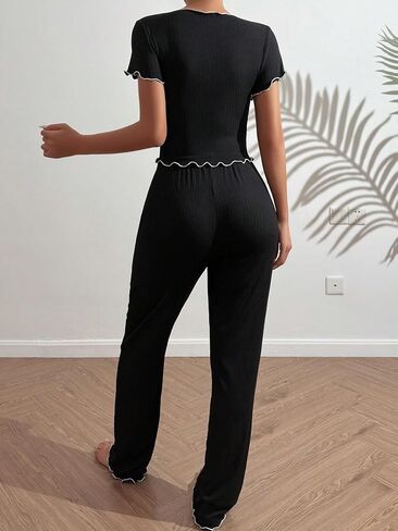 COZYEASE Women's 2 Piece Pajamas Set Button Down Short Sleeve Crop Tees and High Waist Long Pant Set Sleepwear in Saudi Arabia