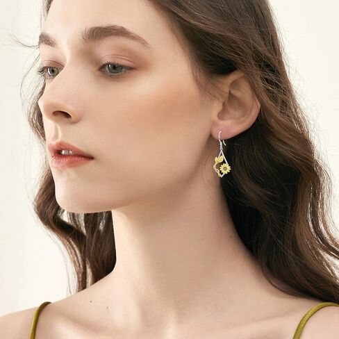 أقراط عباد الشمس 925 من الفضة الاسترليني عباد الشمس المتدلية أقراط زهرة أقراط أنت بلدي أشعة الشمس عباد الشمس هدية مجوهرات للنساء والفتيات المراهقات in Kuwait