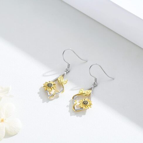 أقراط عباد الشمس 925 من الفضة الاسترليني عباد الشمس المتدلية أقراط زهرة أقراط أنت بلدي أشعة الشمس عباد الشمس هدية مجوهرات للنساء والفتيات المراهقات in Kuwait