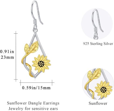 أقراط عباد الشمس 925 من الفضة الاسترليني عباد الشمس المتدلية أقراط زهرة أقراط أنت بلدي أشعة الشمس عباد الشمس هدية مجوهرات للنساء والفتيات المراهقات in Kuwait