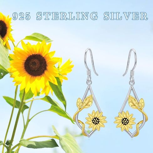 أقراط عباد الشمس 925 من الفضة الاسترليني عباد الشمس المتدلية أقراط زهرة أقراط أنت بلدي أشعة الشمس عباد الشمس هدية مجوهرات للنساء والفتيات المراهقات in Kuwait