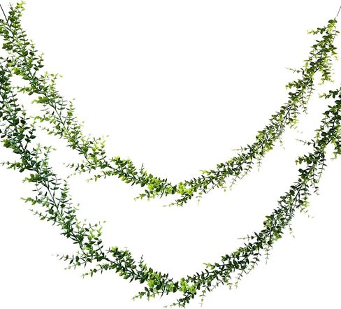 Artificial Eucalyptus Garland Outdoors,Spring Mantle Garland Plants,2 Strands Fake Faux Hanging Plants Greenery Wedding Table Runner Decorations in Saudi Arabia