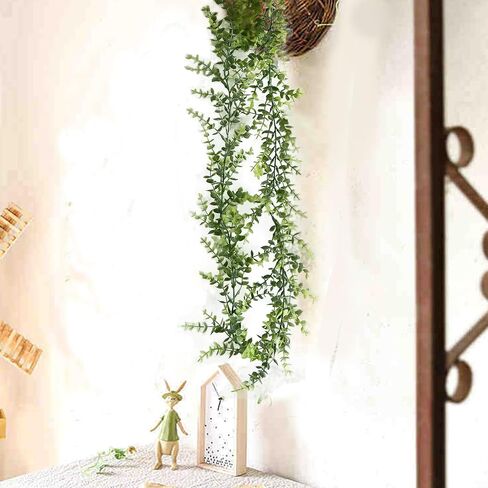 Artificial Eucalyptus Garland Outdoors,Spring Mantle Garland Plants,2 Strands Fake Faux Hanging Plants Greenery Wedding Table Runner Decorations in Saudi Arabia