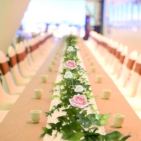Artificial Eucalyptus Garland Outdoors,Spring Mantle Garland Plants,2 Strands Fake Faux Hanging Plants Greenery Wedding Table Runner Decorations in Saudi Arabia