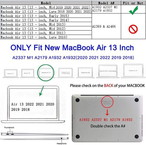 RUBAN Case for MacBook Air 13 inch Case 2022, 2021-2018 Release A2337 M1 A2179 A1932 - Protective Snap On Hard Shell Cover and Keyboard Cover for Version MacBook Air 13 with Touch Bar (Airy Blue) in Saudi Arabia