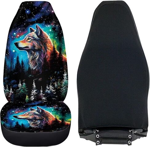 Galaxy Forest Wolf Print Car Seat Covers for Women Men, 2 Piece 3D Wolf Bucket Automotive Seat Protector Covers Universal Fit for SUV Sedan Van in Saudi Arabia
