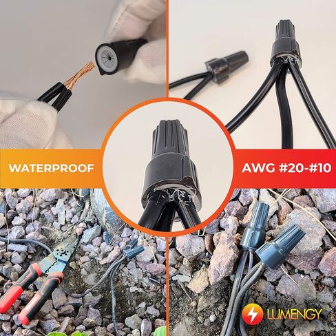 Waterproof Outdoor Landscape Wire Connectors for 20AWG-10AWG. Best for Outdoor High and Low Voltage Lighting, Grey/White Color (50 Pack, by LUMENGY) in Saudi Arabia