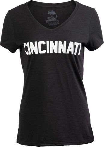 Cincinnati | Classic Retro Black Red Blue Grey Ohio City Pride Newport Fan Women's V-Neck T-Shirt Top T-Shirt in Saudi Arabia