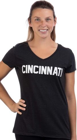 Cincinnati | Classic Retro Black Red Blue Grey Ohio City Pride Newport Fan Women's V-Neck T-Shirt Top T-Shirt in Saudi Arabia