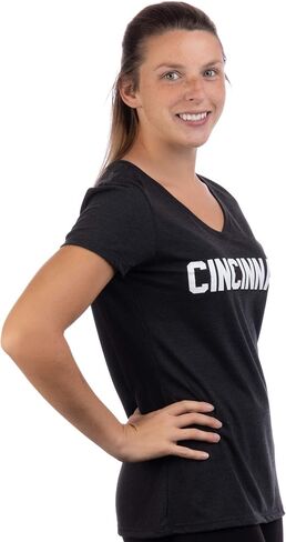 Cincinnati | Classic Retro Black Red Blue Grey Ohio City Pride Newport Fan Women's V-Neck T-Shirt Top T-Shirt in Saudi Arabia