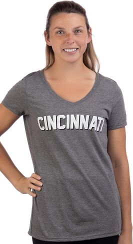 Cincinnati | Classic Retro Black Red Blue Grey Ohio City Pride Newport Fan Women's V-Neck T-Shirt Top T-Shirt in Saudi Arabia
