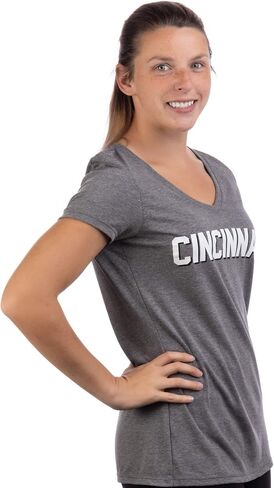 Cincinnati | Classic Retro Black Red Blue Grey Ohio City Pride Newport Fan Women's V-Neck T-Shirt Top T-Shirt in Saudi Arabia