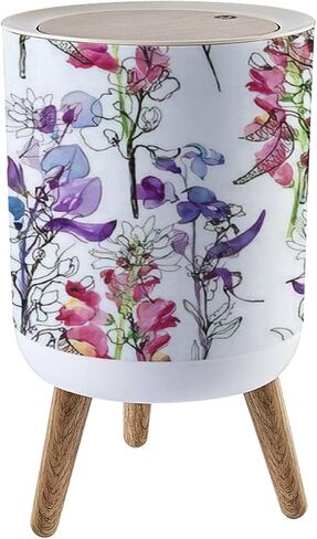 Press Cover Round Trash Bin with Legs Seamless Floral with Flowers Drawing and Painting Push Top Trash Can with Lid Dog Proof Garbage Can Wastebasket for Living Room 7L/1.8 Gallon in Saudi Arabia