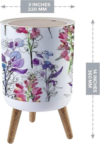 Press Cover Round Trash Bin with Legs Seamless Floral with Flowers Drawing and Painting Push Top Trash Can with Lid Dog Proof Garbage Can Wastebasket for Living Room 7L/1.8 Gallon in Saudi Arabia