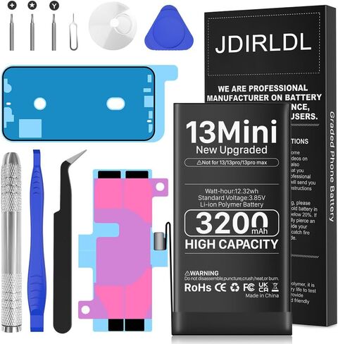 3200mAh Battery for iPhone 13 mini (New Version 2024) Ultra-high Capacity Replacement 0 Cycle Battery Compatible Models A2628, A2481, A2626, A2629, A2630 and a Complete Professional Repair Tool kit in Kuwait