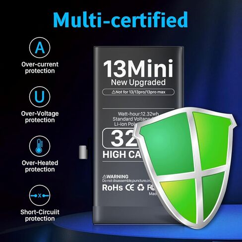 3200mAh Battery for iPhone 13 mini (New Version 2024) Ultra-high Capacity Replacement 0 Cycle Battery Compatible Models A2628, A2481, A2626, A2629, A2630 and a Complete Professional Repair Tool kit in Kuwait