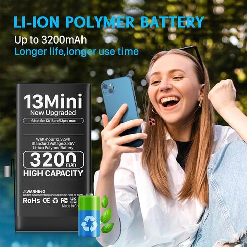3200mAh Battery for iPhone 13 mini (New Version 2024) Ultra-high Capacity Replacement 0 Cycle Battery Compatible Models A2628, A2481, A2626, A2629, A2630 and a Complete Professional Repair Tool kit in Kuwait
