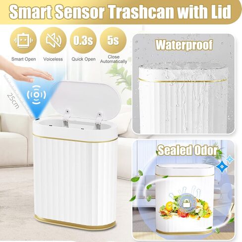 Small Touchless Trash Can, Smart Motion Sensor Wastebasket Garbage Container Bin with Automatic Opening Lid for Bathroom, Living Room Dressing Table, Kitchen, Office Desktop, and RV (7L) in Saudi Arabia