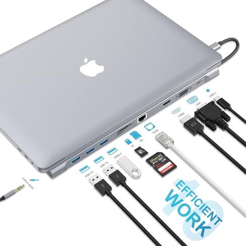 10-in-1 USB C Multiport Hub - HOPDAY Docking Station for Type C Laptop, MacBook Pro/Air - USB C Dongle with USB Ports, HDMI, VGA, PD 100W, Ethernet, SD/TF Card Reader, 3.5mm Audio in Saudi Arabia