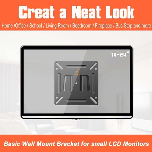 شاشة تثبيت على الحائط لمعظم شاشات التلفاز مقاس 14-24 بوصة، تصميم نحيف منخفض يناسب شاشات 13 15 17 19 20 21.5 24 بوصة مقاس يصل إلى 100 × 100 مم ويتحمل ما يصل إلى 33 رطلًا، دعامة تثبيت صغيرة للشاشة in Kuwait