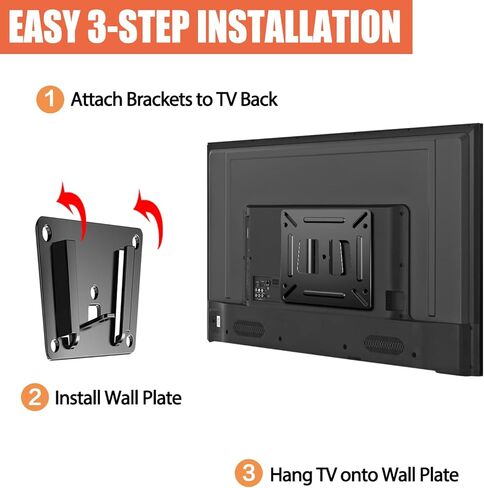 شاشة تثبيت على الحائط لمعظم شاشات التلفاز مقاس 14-24 بوصة، تصميم نحيف منخفض يناسب شاشات 13 15 17 19 20 21.5 24 بوصة مقاس يصل إلى 100 × 100 مم ويتحمل ما يصل إلى 33 رطلًا، دعامة تثبيت صغيرة للشاشة in Kuwait
