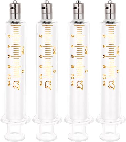 OLYCRAFT 4Pcs Reusable Glass Syringe 10ml Reusable Glass Dispensing Syringes with Metal Luer Lock No Needle Measurement and Dispensing Syringe Tools for Industry or Labtoratory Liquids or Pet Feeding in Saudi Arabia