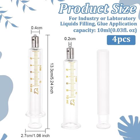OLYCRAFT 4Pcs Reusable Glass Syringe 10ml Reusable Glass Dispensing Syringes with Metal Luer Lock No Needle Measurement and Dispensing Syringe Tools for Industry or Labtoratory Liquids or Pet Feeding in Saudi Arabia