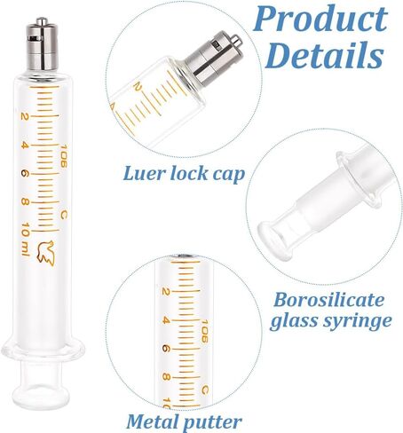 OLYCRAFT 4Pcs Reusable Glass Syringe 10ml Reusable Glass Dispensing Syringes with Metal Luer Lock No Needle Measurement and Dispensing Syringe Tools for Industry or Labtoratory Liquids or Pet Feeding in Saudi Arabia