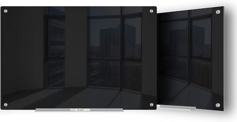 J&J Worldwide Glass Whiteboard 6' x 3'، لوح مسح جاف من الزجاج الأسود المغناطيسي، لوح أبيض أسود بدون إطار، يتضمن علامات ومغناطيس وصينية ماركر وممحاة للجدار والمكتب والمنزل والمدرسة in Saudi Arabia