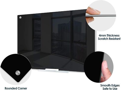 J&J Worldwide Glass Whiteboard 6' x 3'، لوح مسح جاف من الزجاج الأسود المغناطيسي، لوح أبيض أسود بدون إطار، يتضمن علامات ومغناطيس وصينية ماركر وممحاة للجدار والمكتب والمنزل والمدرسة in Saudi Arabia